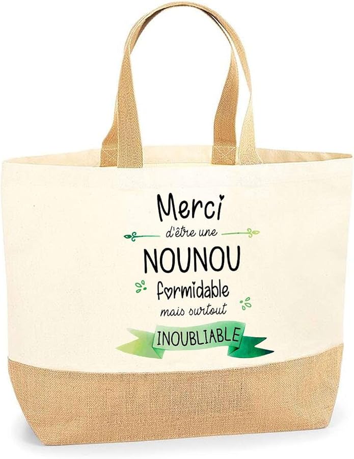 Unforgettable Nanny Bag | Shopping Beach Tote Cotton and Jute Canvas Women's Gift Idea, beige