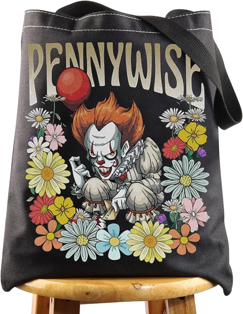 WZMPA Clown Pennywise Tote Bag Pennywise Face Theme Gift Pennywise Shoulder Bag For Movie Fans