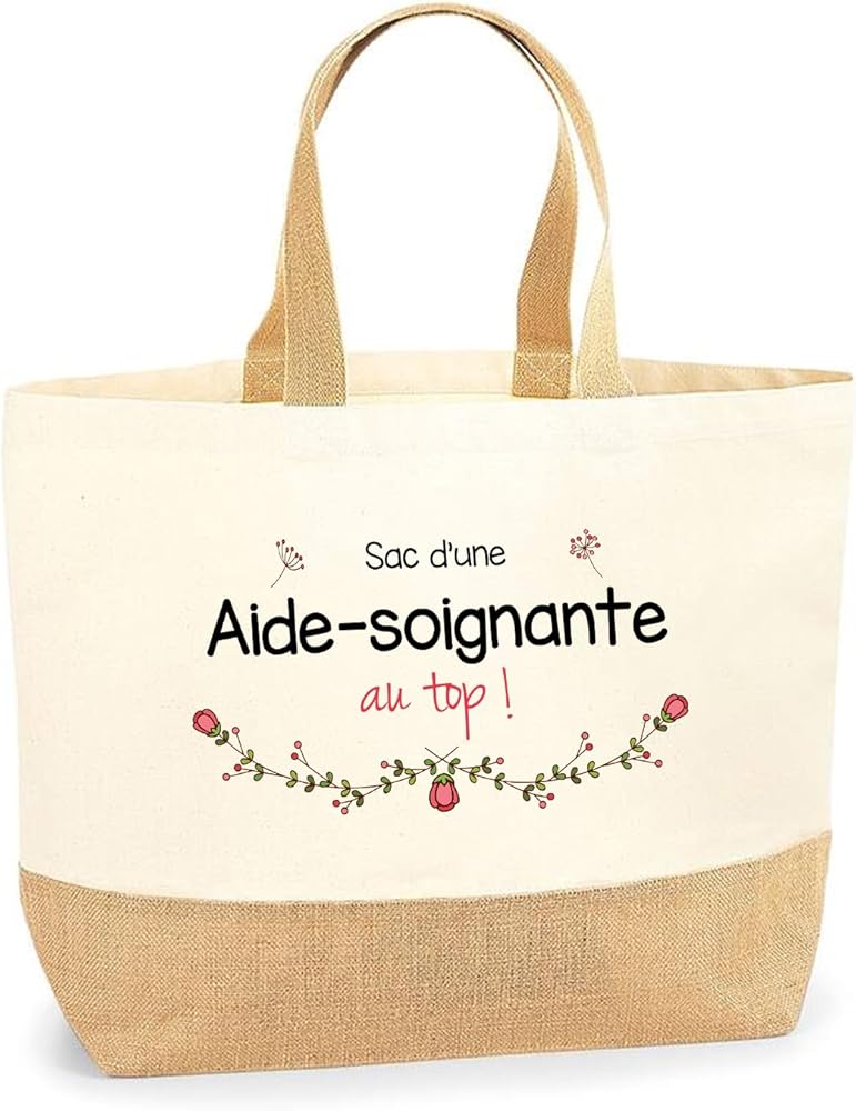 Top Care Aid Bag | Shopping Beach Tote Cotton and Jute Bag Gift Idea Woman, beige