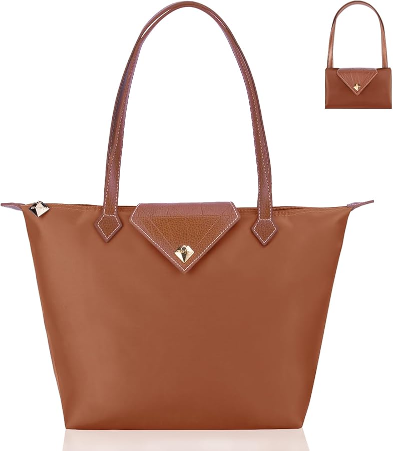 Women's Shoulder Bags Waterproof Shoulder Bag Shopping Bag Stylish Diamond Nylon Women Foldable Handbag Leisure Travel School Caramel Small, Rust Red