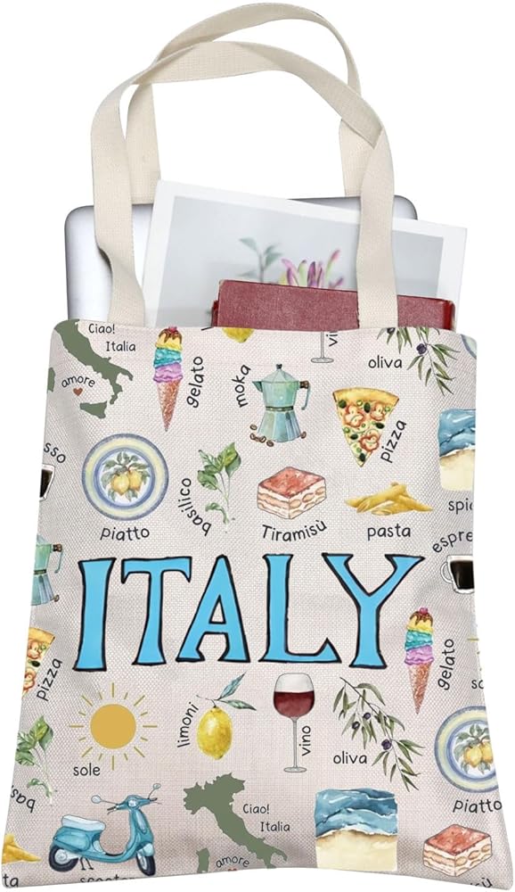 AKTAP Italy Tote Bag Italy Travel Souvenir Gift Italy Travel Canvas Shoulder Bag Travel Lover Gift Italian Summer Shopping Bag