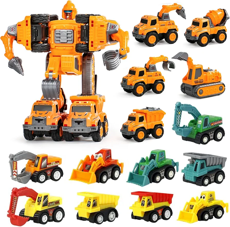 Fajiabao Kids Construction Toy Cars for 3 4 5 Year Old Boys Transforming Robot Toys for 3 4 5 Year Old Boy Construction Vehicle 5 in 1 Transform Toys Birthday Easter Basket Stuffers Gift