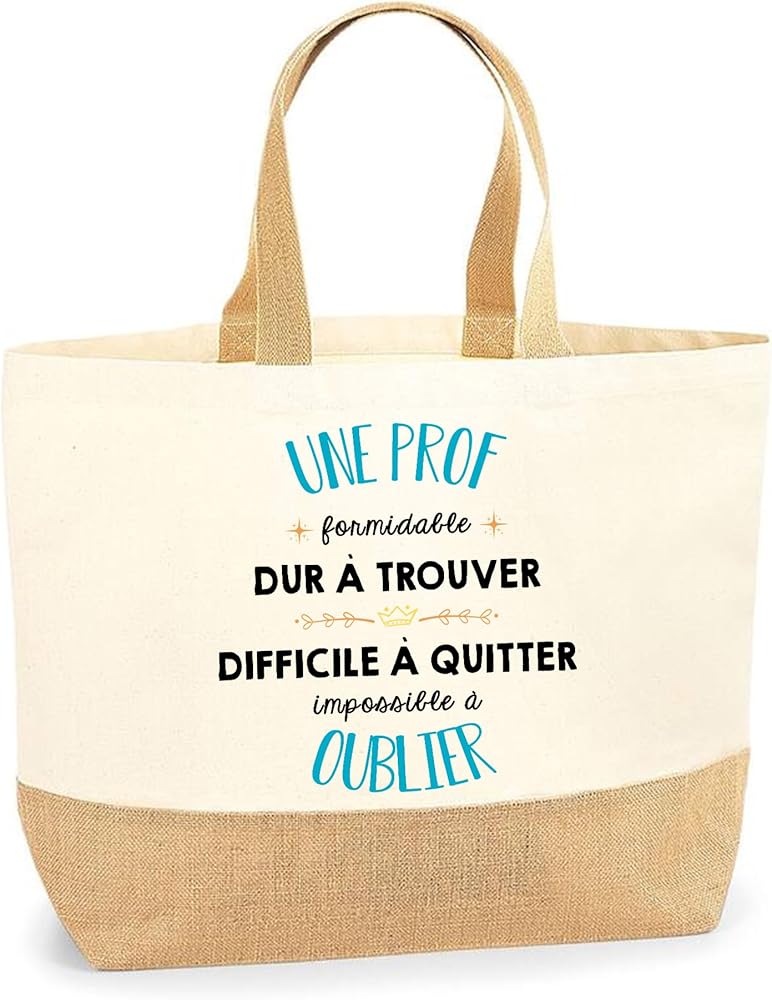 Impossible à Oublier - Shopping Beach Shopping Bag - Cotton and Hessian Gift Idea, beige
