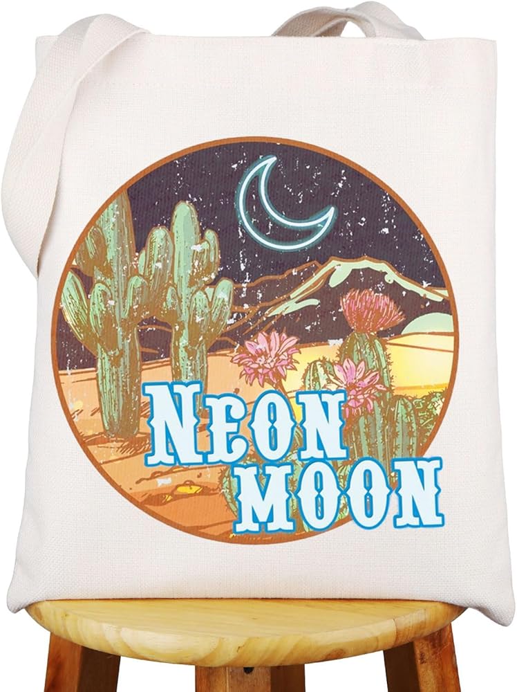 WZMPA Neon Moon Canvas Tote Bag Singer Album Gifts Wild Western Singer Shoulder Bag For Cowboy Country Music