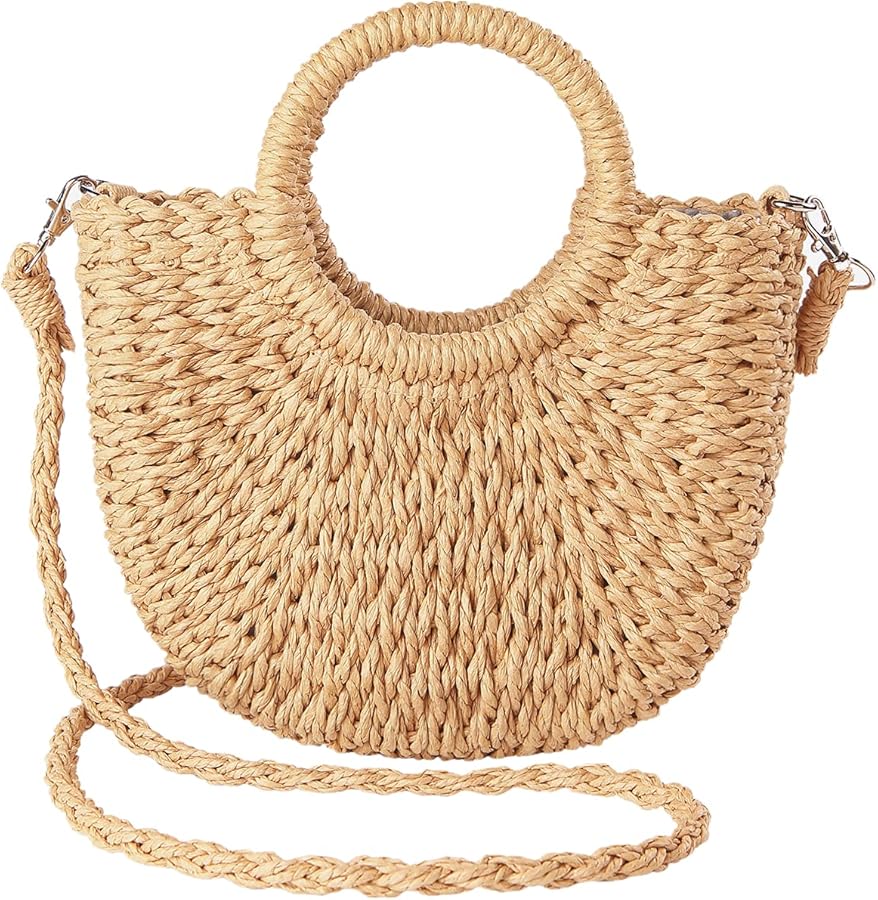 JOLLQUE Straw Beach Bag for Women, Summer Handwoven Tote Bags Purse with Tassel,Top Handle Straw Handbag Clutch