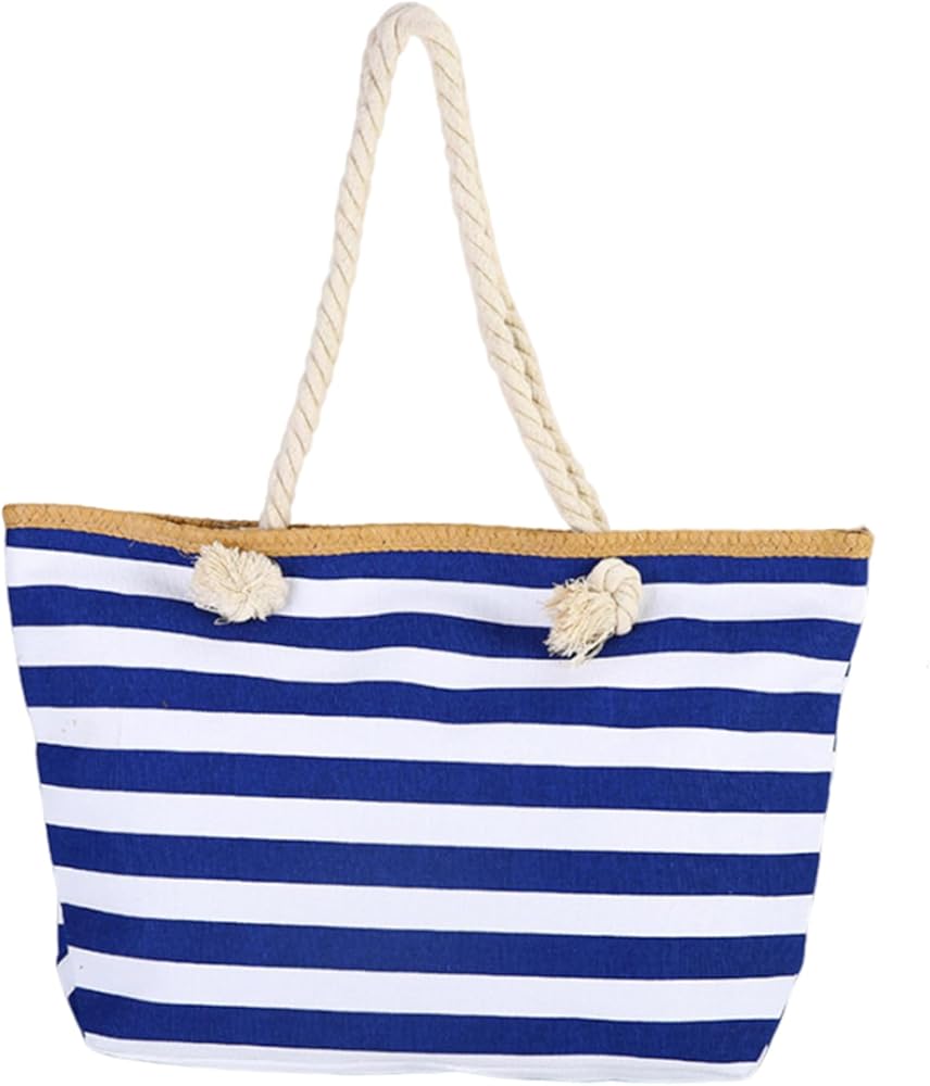 Large Women's Beach Bag Xxl with Waterproof Closure, Extra Large Beach Bag, Family Waterproof Beach Bag, Beach Basket, Dark Blue and White Stripes, for Travel, Beach, Swimming Pool,