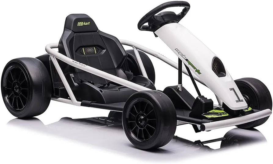 24V Go Kart for Kids 8-12 Years, 300W*2 Extra Powerful Motors, 9Ah Large Battery 8MPH High Speed Drifting with Music, Horn,Max Load 175lbs Outdoor Ride On Toy for Teens (White)