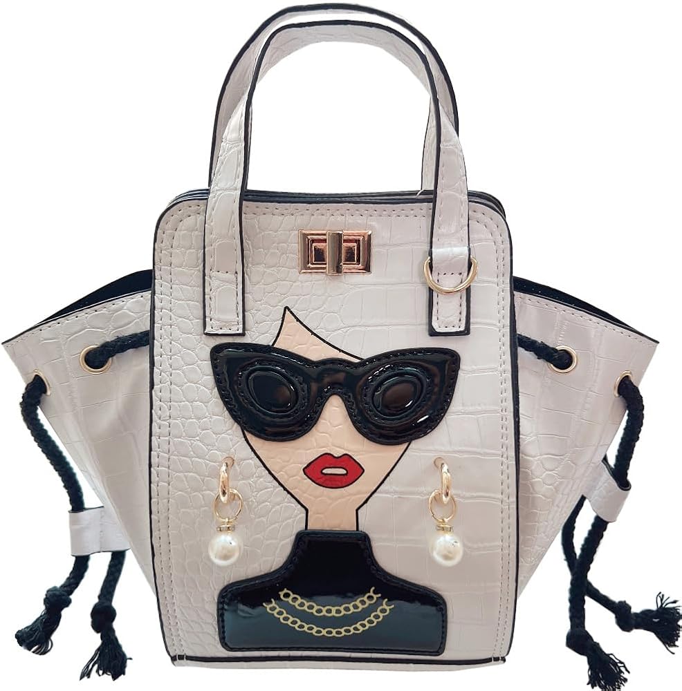 Novelty Unique 3D Lady Face PU Leather Top Handle Satchel Handbags for Women Funky Tote Purse Hobo Crossbody Shoulder bags