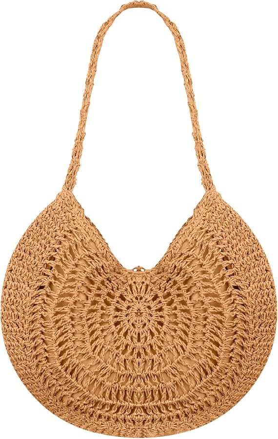Straw Bag for Women Boho Shoulder Bags Summer Handwoven Beach Totes for Boho Style for Travel, Dates and Holidays Light Orange, Light Orange