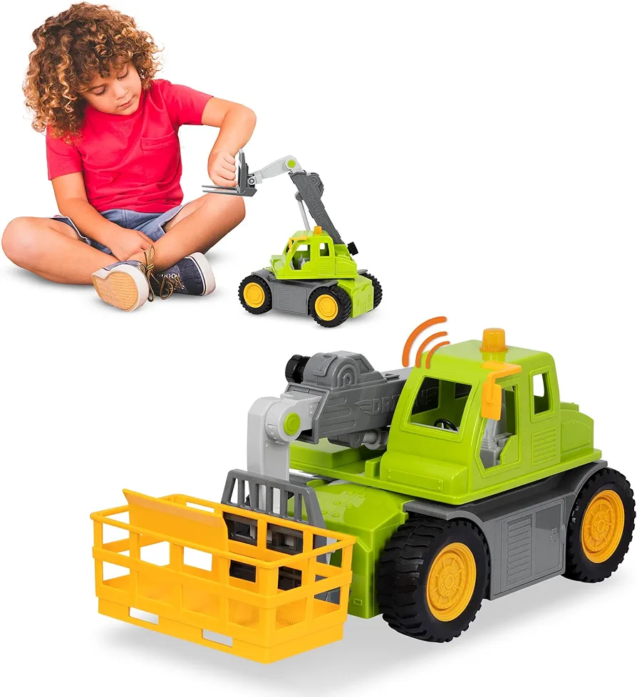 Driven by Battat – Midrange – 17" Telehandler Forklift Toy – Construction Truck Toy with Extandable Crane Arm & More – Lights & Sounds – Car Toy Gift for Boys & Girls Age 3+