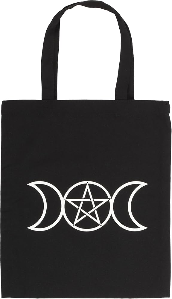 Wiccan Tote Bag - Goddess Symbol Shopper, Lunar Phase Carryall, Pagan Triple Moon Handbag, Witchcraft Cotton Bag, Multicolor