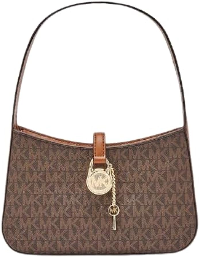 Michael Kors Lyra Small Embossed Zip Pouchette Shoulder Handbag Brown