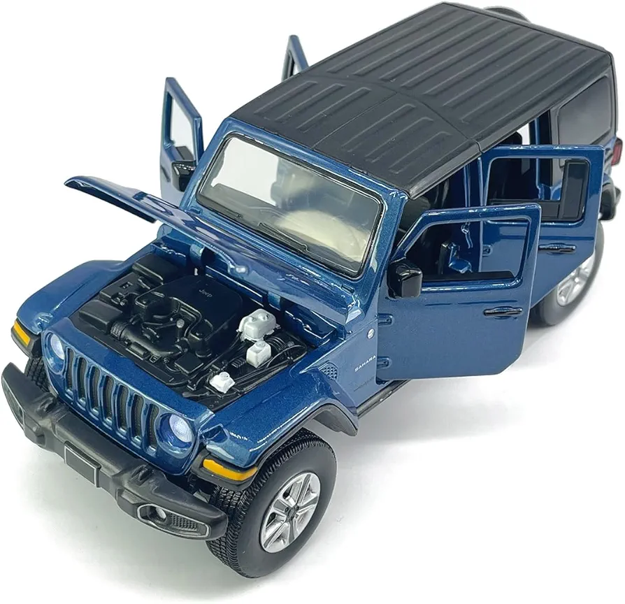 4 Door Wrangler Sahara Hard Top SUV Model Car Diecast Toy Cars 1/32 Scale Metal Vehicle Children's Die-cast Vehicles, Doors Open, Light Sound, Toys for Boys Gifts Kids Adults Men Collection, Blue