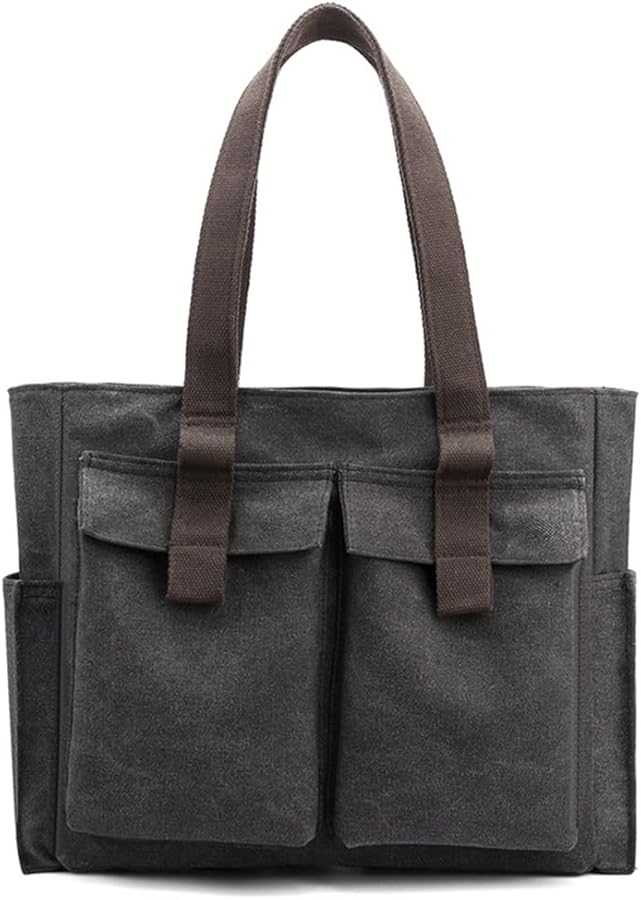 Canvas Shoulder Bag Women Handbag Large Capacity Tote Bag Multi-Pockets Top Handle Bag Casual Hobo Bag Chic Bag