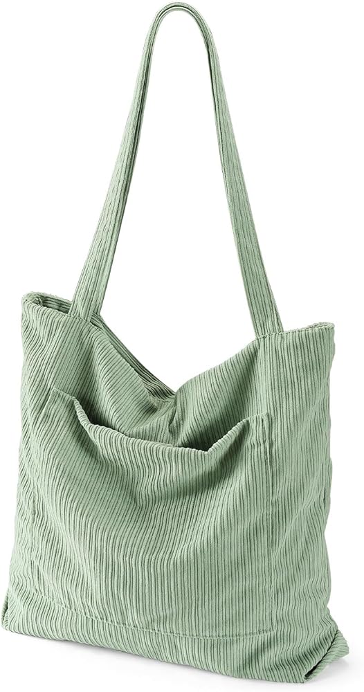 Corduroy Women's Tote Bag, Large Capacity, Zipper, Pockets, for College, Work, Travel, Shopping, Daily Use