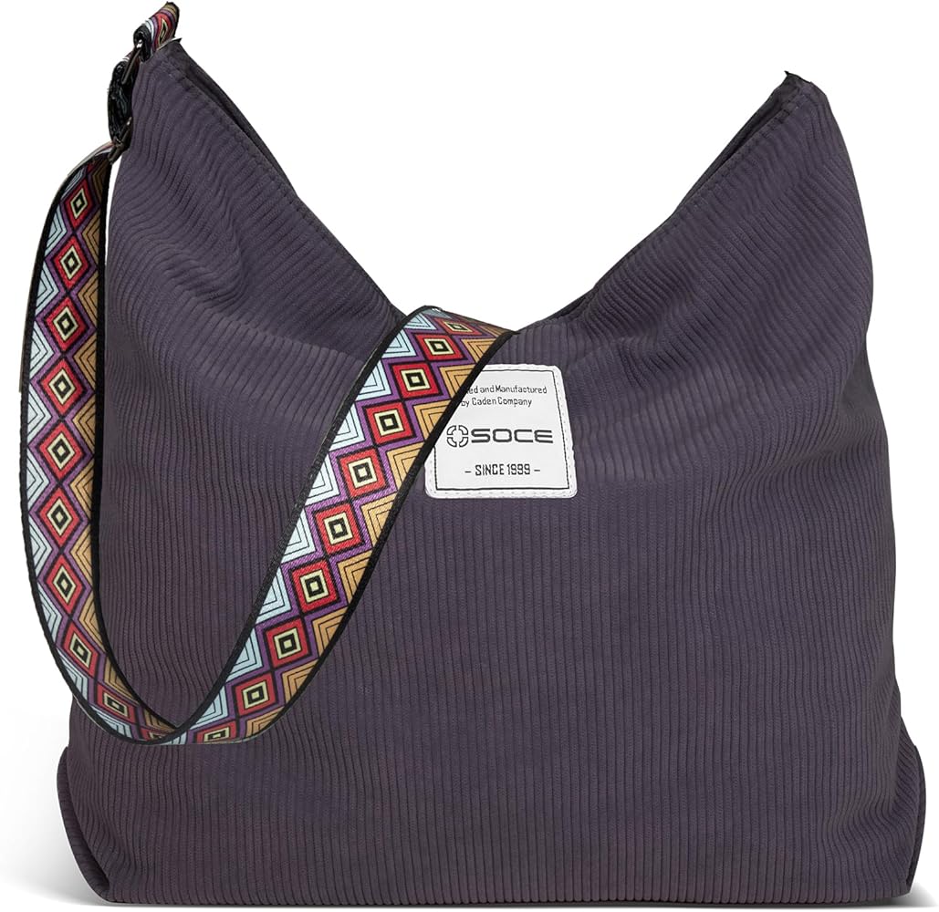 Corduroy Tote Bag, Fashion Hobo Bags for Women Large Crossbody Bag Zipper Shoulder Bag Purse for Work Travel