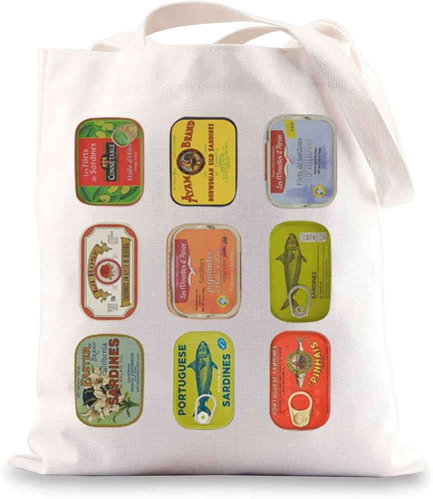 Canned Sardines Tote Bag Sardine Tin Fish Gift Portugal Italian Summer Gifts Tin Fish Tote Bag Sardine Lover Gifts