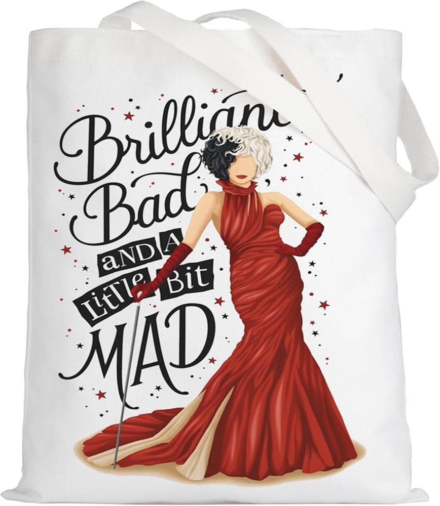 LEVLO Cruella Tote Bag Cruella Fans Gift Born Brilliant Bad And Alittle Mad Cruella Shoulder Bag Cruella Merchandise