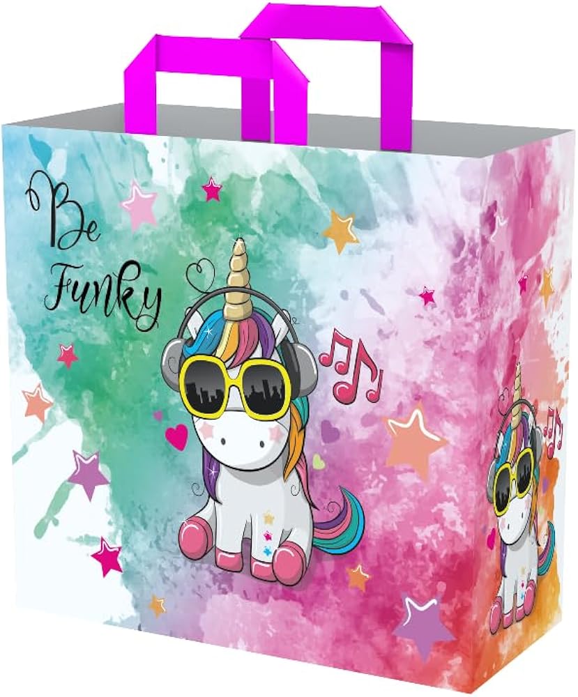Konix Shopping Bag - Size M 40 x 45 x 20 cm - Recycled Material - Unicorn Motif Be Funky, Unik, Pink and Green, Unik