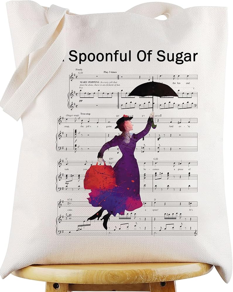 WZMPA Mary Poppins Musical Tote Bag Mary Quote Gift A Spoonful Of Sugar Broadway Shoulder Bag Broadway Musical Merchandise