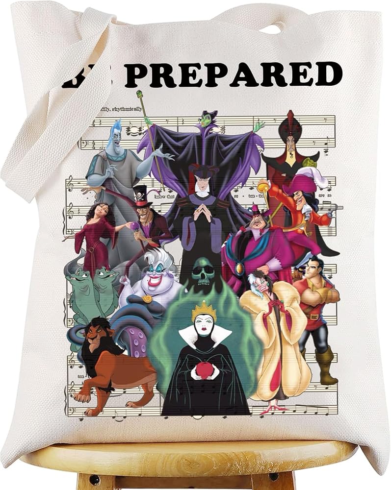 WZMPA Villains Group Tote Bag Evil Queen & Hades Fans Gift Be Prepared Ursula Grocery Bag Dr Facilier & Jafar Fans Gift (Be Prepared TG)