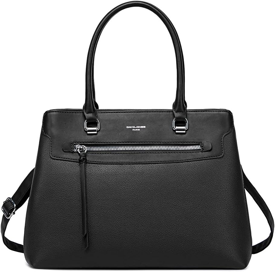 David Jones - Elegant women's handbag - PU leather tote bag with shoulder strap - multi-compartment shopper - fashionable ladies chic original trend, Black, Taille unique