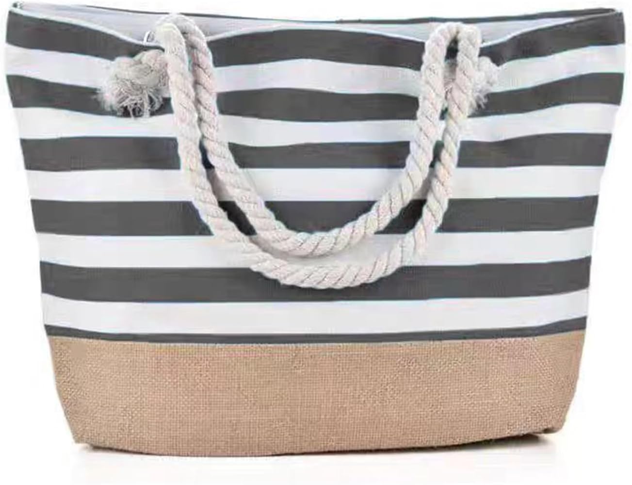 Large Beach Bag, Beach Bags for Women Summer Beach Tote Bag with Zip and Rope Handle Reusable Shoulder Bag Waterproof Sandproof for Pool Gym & Beach Day Comfort, Grey, White, extra large