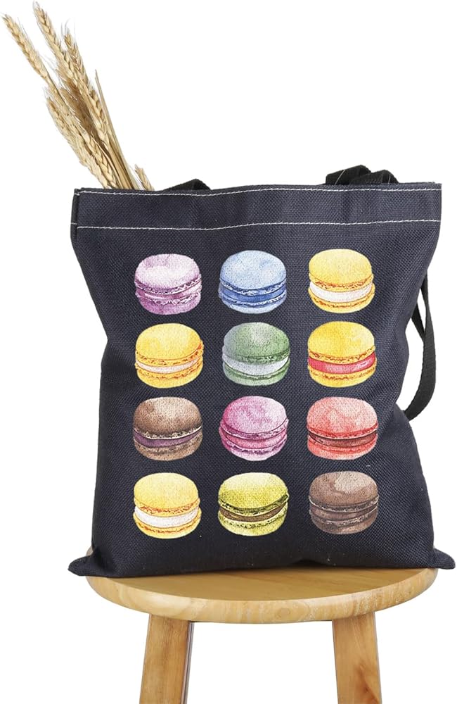 PYOUL Macaron Lover Gift Macaron Design Tote Bag Macaron Taster Handbag Macaron Foodie Gift French Dessert Lover Gift