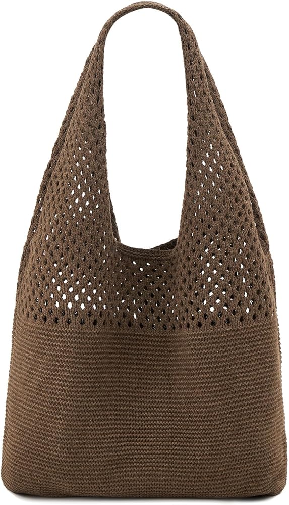 crochet mesh beach shoulder bags, summer vacation boho shoulder bag, knitted shoulder bag for women, brown