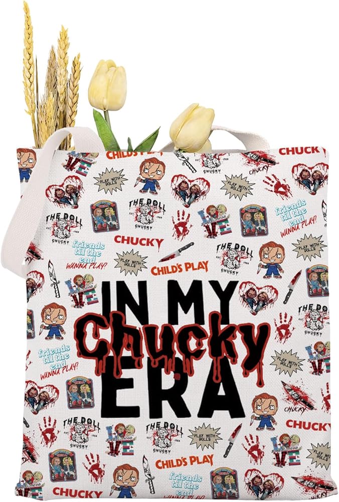 KUIYAI Chucky Inspired Gift, In My Chucky Era Canvas Tote Bag, Horror Movie Lover Gift Halloween Party Favor