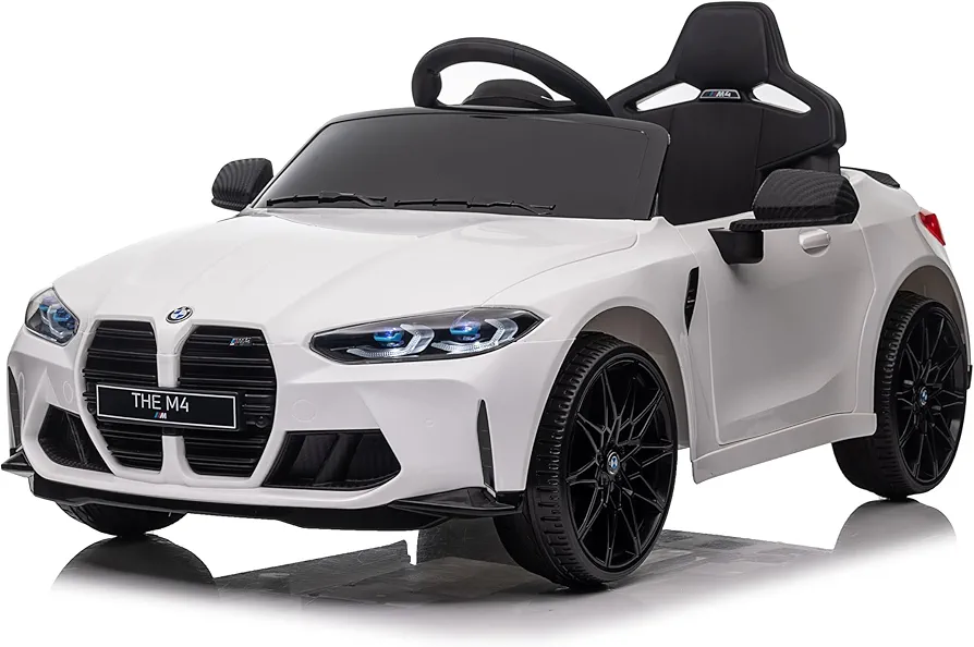 12V Kids Ride On Toy Car，Licensed BMW M4, Electric Kids Ride-On Car Powered Vehicle Car for Boys and Girls, W/USB, Mp3, Bluetooth, Led Light,Parents Remote Control, 3 Speeds, for Boys and Girls-White