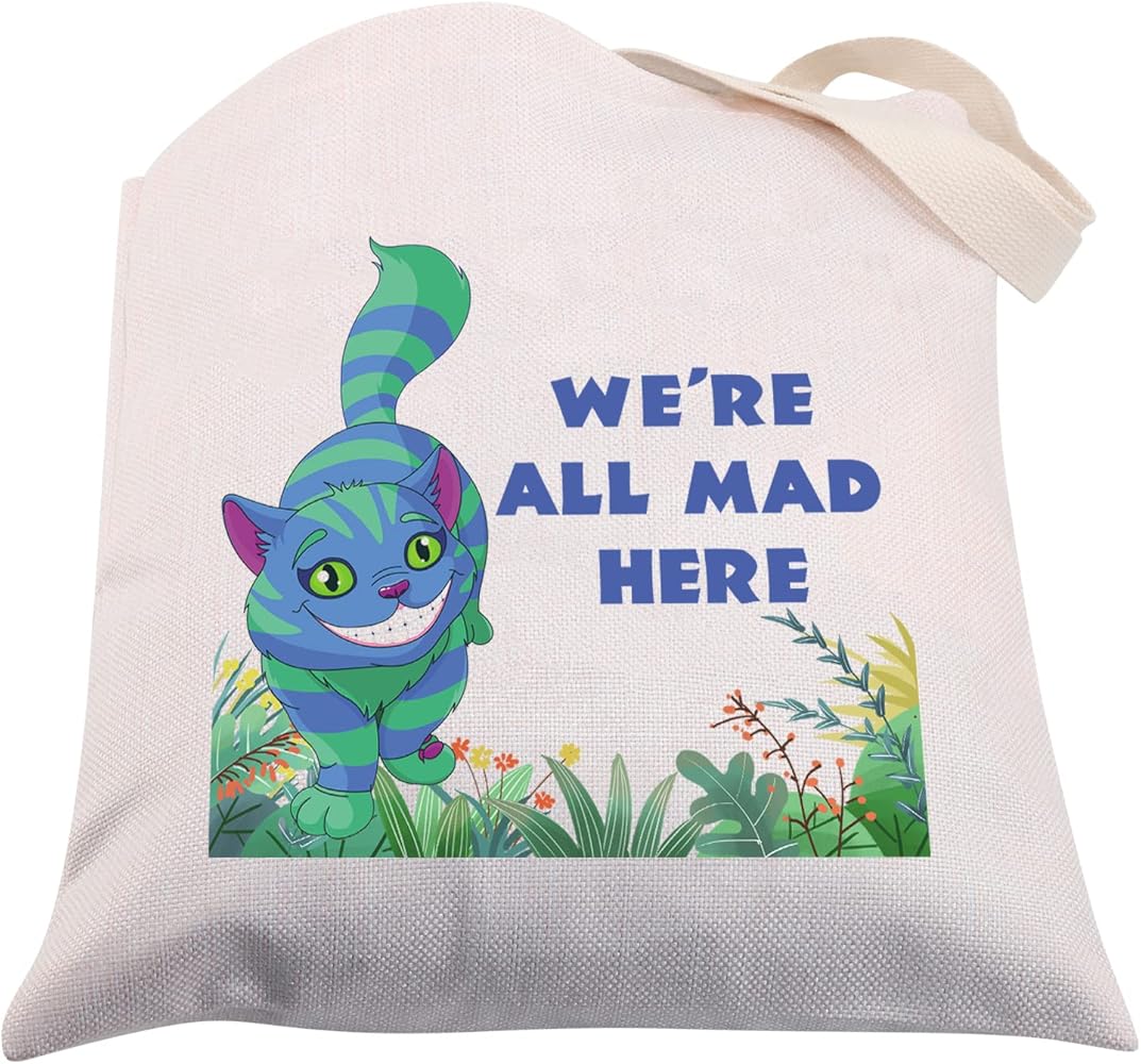 Alice Tote Bag Alice Gifts We Are All Mad Here Cheshires Cat Canvas Tote Bag Alice Lover Fans Gifts Wonderland Tote Bag