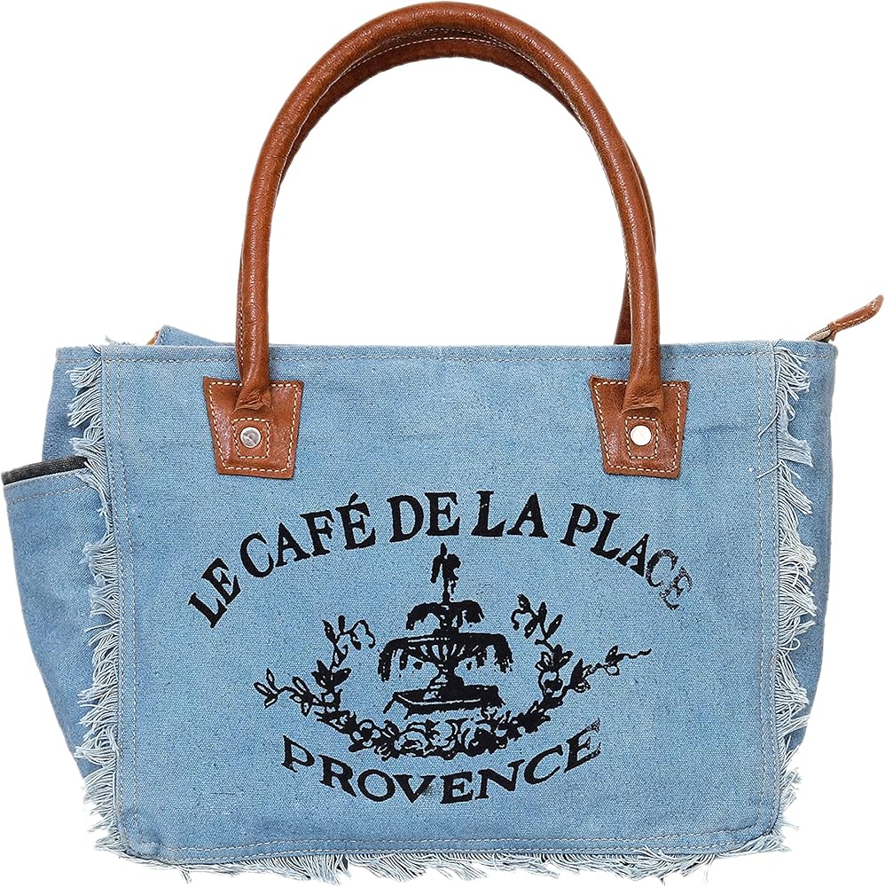 CLA Bags Sel De Mer Upcycled Canvas Hand Bag Upcycled Canvas & Cowhide Tote Bag, Upcycled Canvas & Cowhide Leather Bag