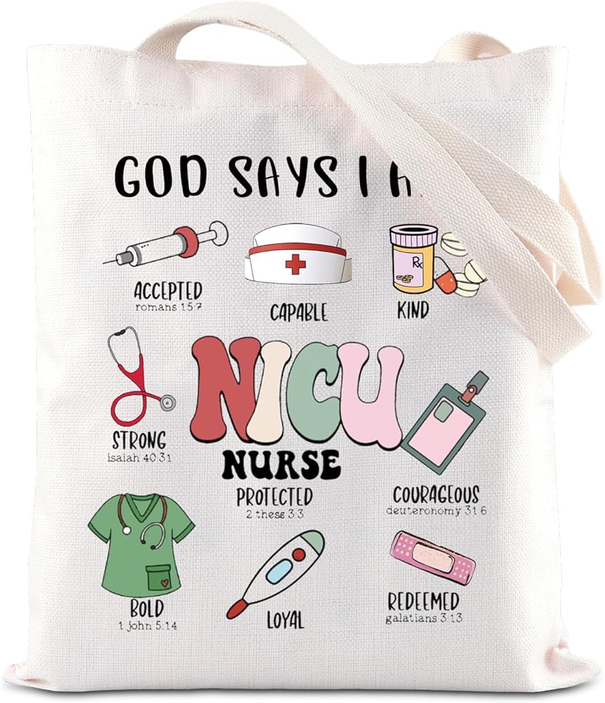 FOTAP Nicu Nurse Gift God Says I Am NICU Nurse Tote Bag Neonatal Intensive Care Unit Shoulder Bag Nurse Appreciation Gift