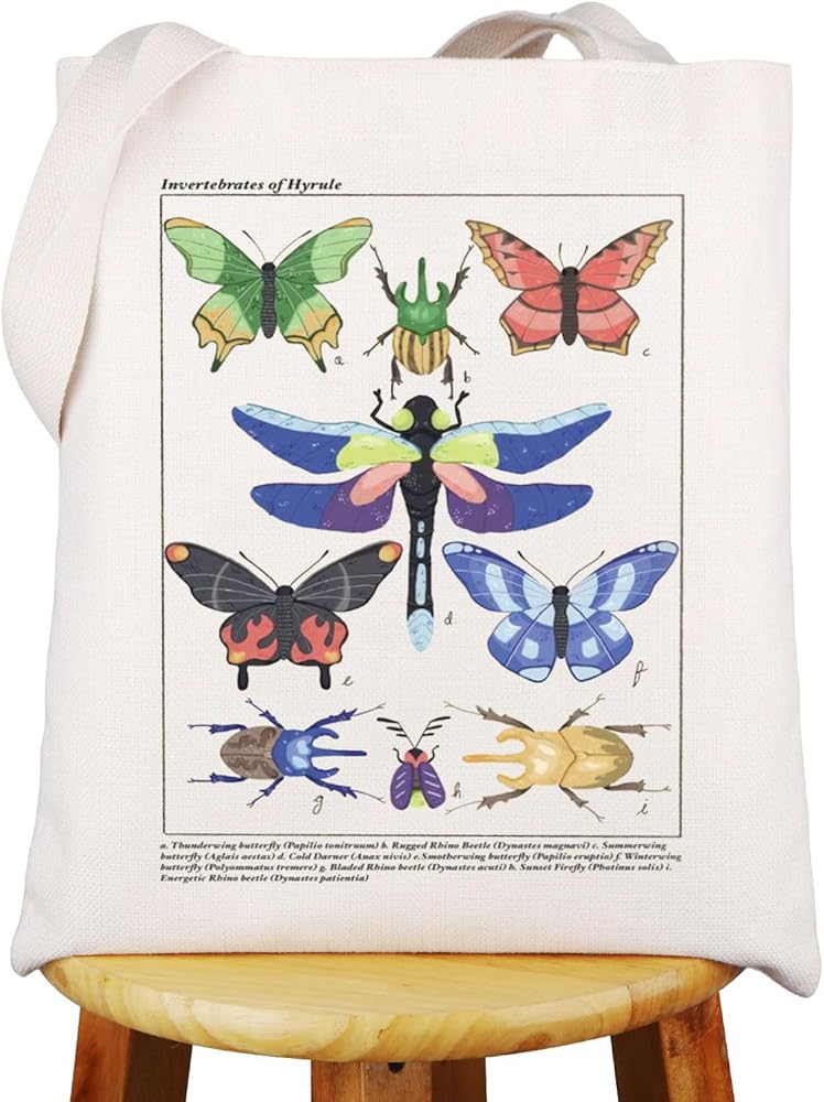 WZMPA Insects Of Hyrule Canvas Tote Bag Game Fans Gift Cartoon Animal Reusable Shoulder Bag