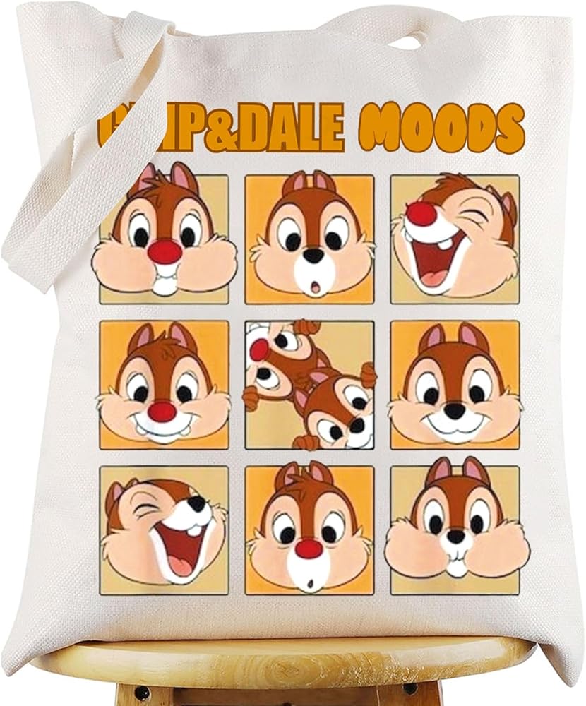 WZMPA Chip Squirrel Tote Bag Dale Lover Gift Chip And Dale Moods Reusable Grocery Bag Chip Dale Merchandise