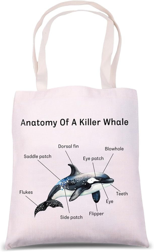 Killer Whale Orca Lover Gift Killer Whale Anatomy Shoulder Bag Sea Creature Orca Tote Bag Whale Biology Gift