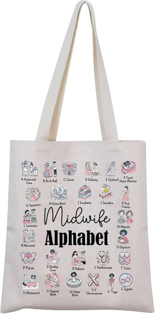 Midwife Gift Midwife Appreciation Gift Labor and Delivery Gift Midwife Alphabet Tote Bag for CNM