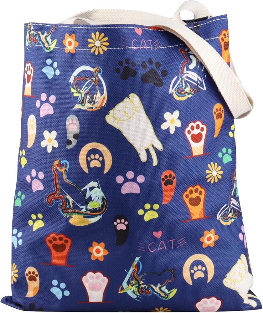 ENSIANTH Cat Tote Bag Cat Gifts for Cat Lovers Funny Cat Gifts for Women Cat Canvas Tote Bag Cat Book Shopping Reusable Bags