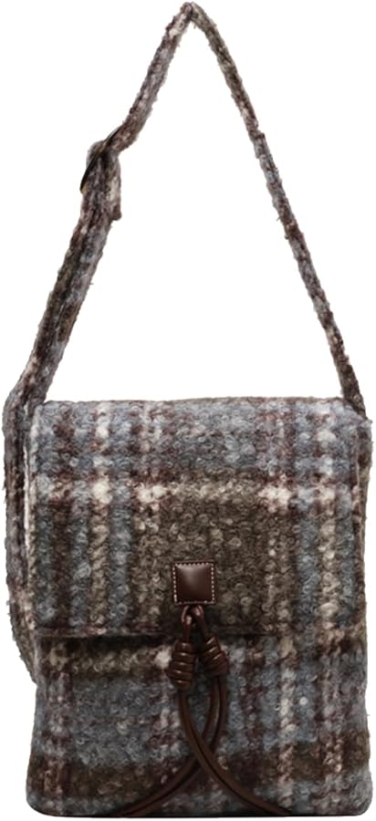 Tartan Shoulder Bag for Women Tweed Handbag Vintage Crossbody Bag Top Handle Bag with Adjustable Strap