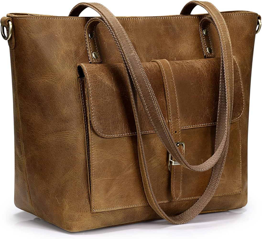 S-ZONE Women Vintage Genuine Leather Tote Bag Large Shoulder Purse Work Handbag