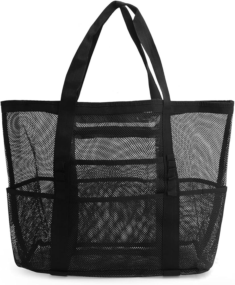 Mesh Beach Bag for Women, Foldable Waterproof and Sandproof Mesh Handbag, Large Mesh Pool Tote Bag for Beach Gym School Shopping Swimming Travel and Daily, Black, xxl