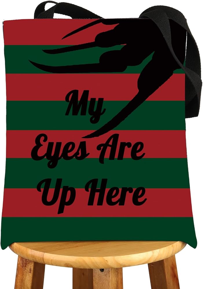 Horror Movie Tote Bag Horror Movie Lover Gift My Eyes Are Up Here Nightmare Skull Shopping Bag