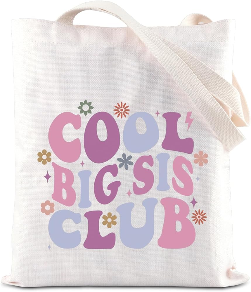 BAUNA Cool Mid Sis Club Tote Bag Pregnancy Announcement Gift New Sibling Gift Mid Sister To Be Should Bag Baby Girl Shower Gift