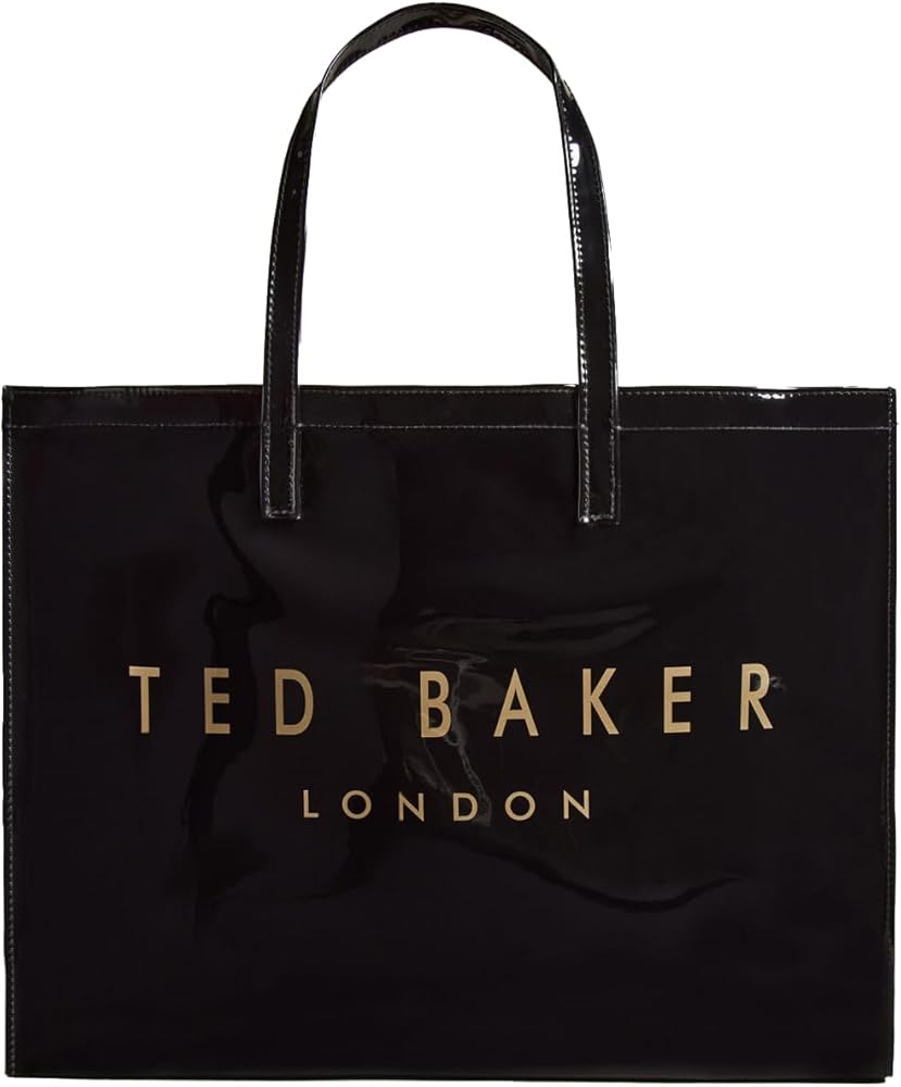 Ted Baker Abbycon Branded Large Icon Tote Bag in Black PVC, Black, Large