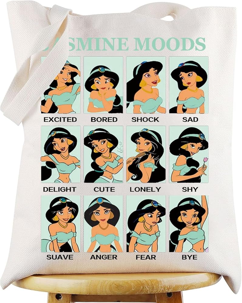 WZMPA Princess Jasmine Tote Bag Jasmine Fans Gift Jasmine Moods Reusable Grocery Bag Jasmine Merchandise (Jasmine Moods Tote), Large