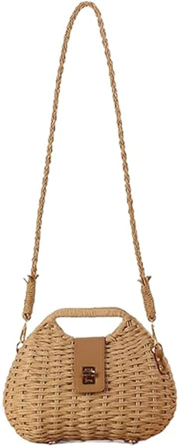 Straw Bag Women Woven Summer Beach Straw Purse Handbag Basket Shape Bags