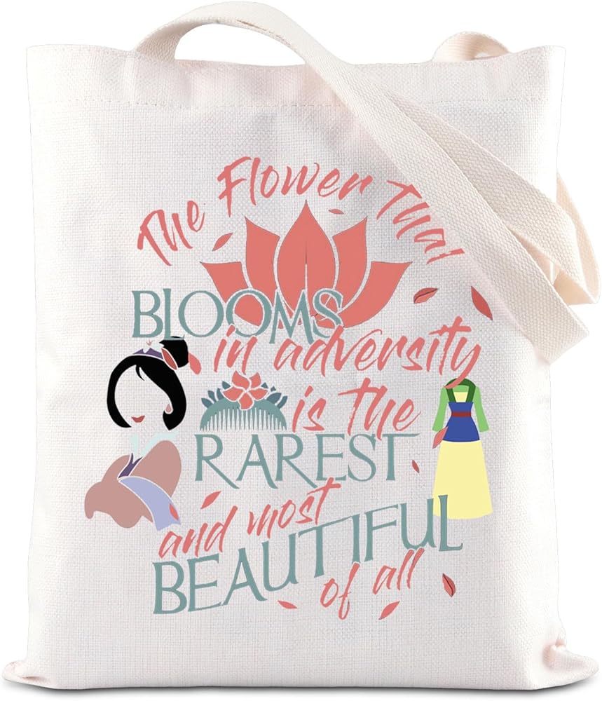 Mulan Movie Merchandise Tote Bag Lotus Encouraging Gift Cartoon Character Gift Mulan Flower Shoulder Bag WDW Princess Gift
