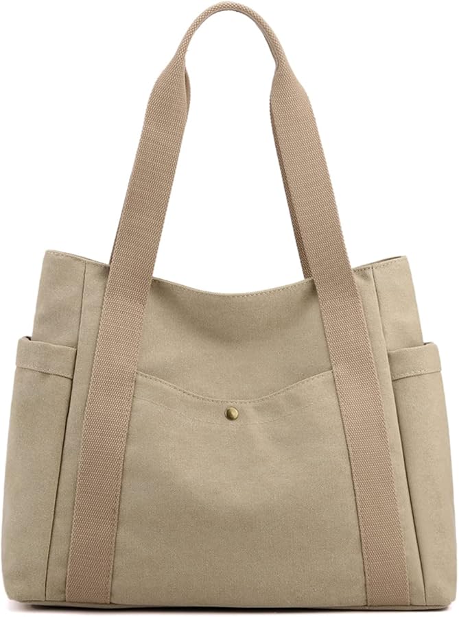 PORRASSO Canvas Shoulder Bag Simple Handbag Women Tote Top-Handle Bags