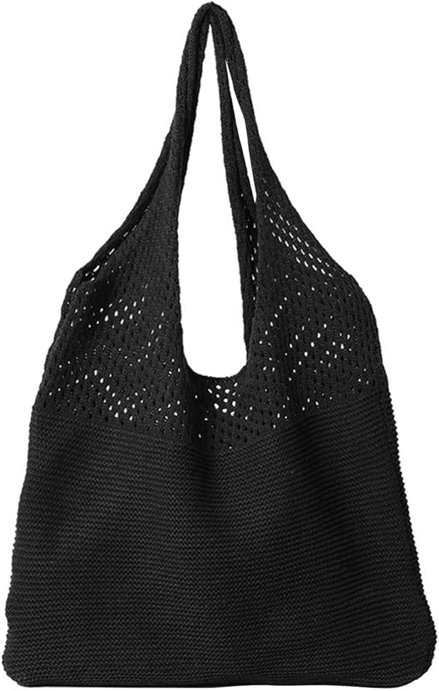 1 Piece Black Hollow Mesh Bag, Mesh Beach Bag, Crochet Mesh Beach Bag, Foldable Beach Bag, Crochet Bag, Handbag, Black, One size